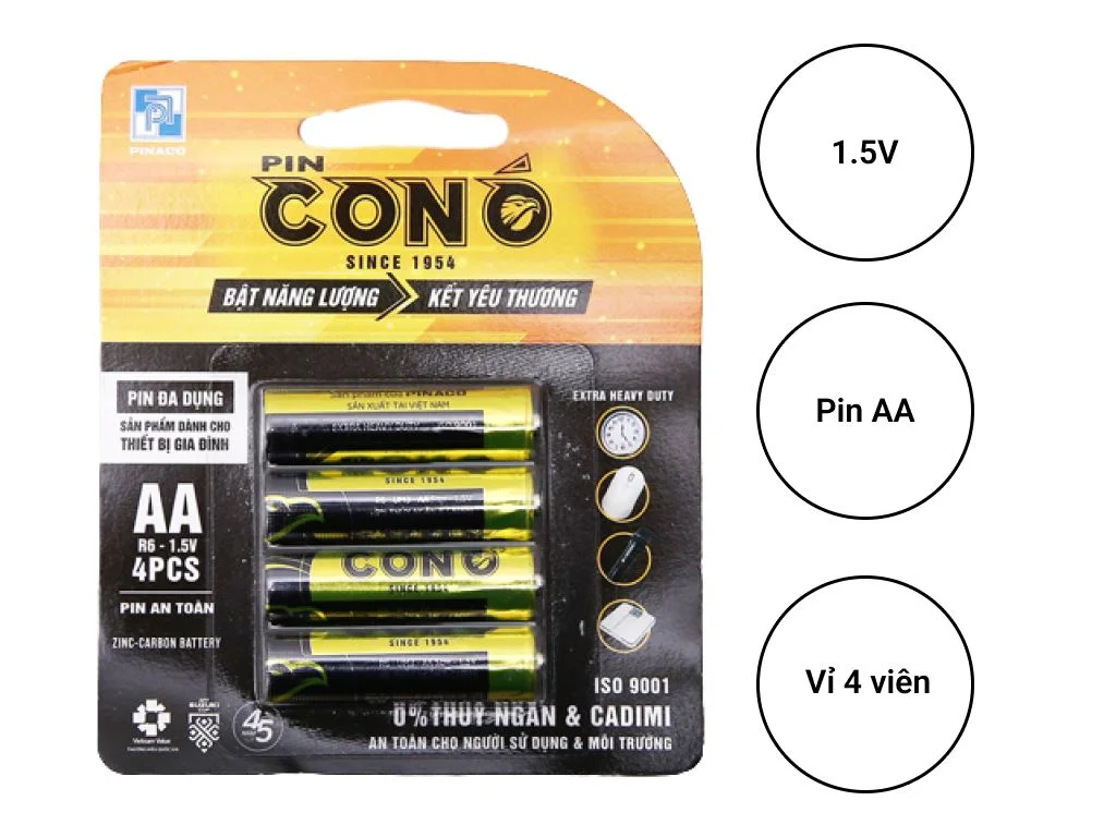Vỉ 4 viên pin AA Con Ó R6P 1
