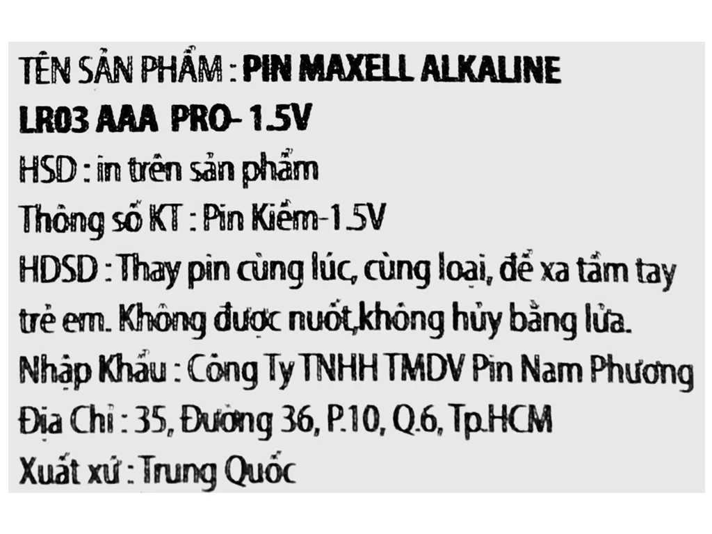 Vỉ 2 viên pin Maxell ALKALINE LR03 3A PRO tại Bách Hoá XANH