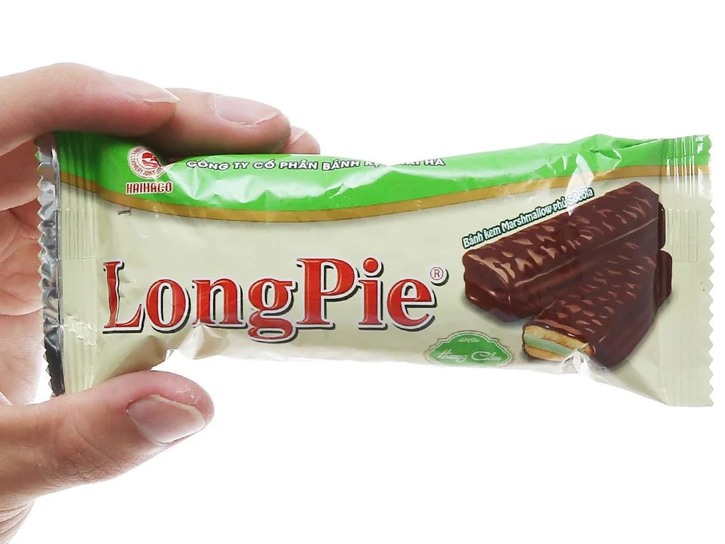 Bánh longpie Hải Hà kem marshmallow phủ socola hương cốm gói 216g (12 cái) 7