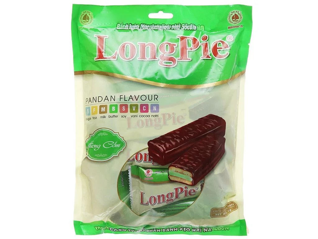 Bánh longpie Hải Hà kem marshmallow phủ socola hương cốm gói 216g (12 cái) 2